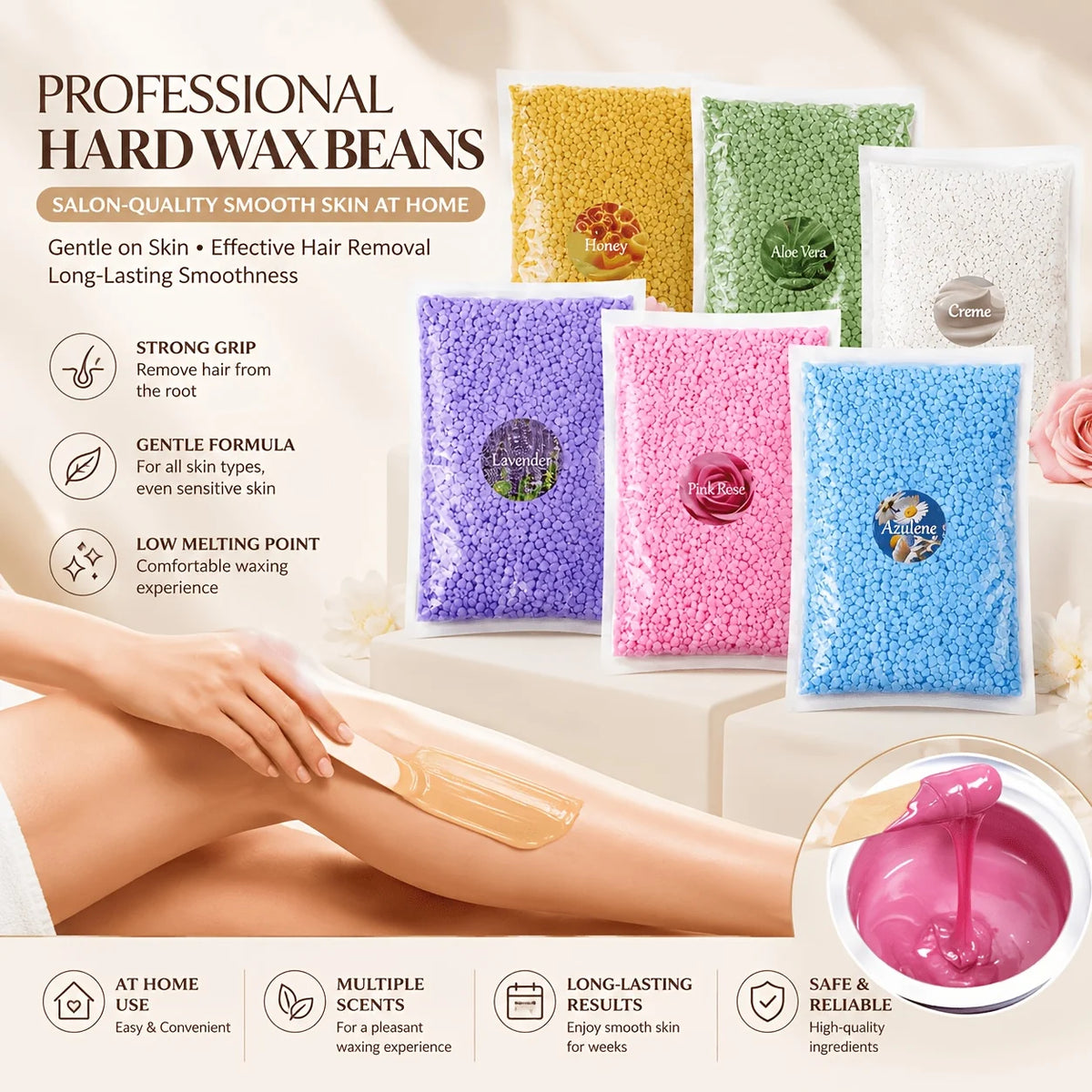 2.2lb/1000g Hard Wax Beads,Wax Beans for Hair Removal Kit Waxing Beads,Brazilian BikiniWax HardWaxHairRemoval for Face,Body,legs,AtHomeWaxingBeadsforWomen Men