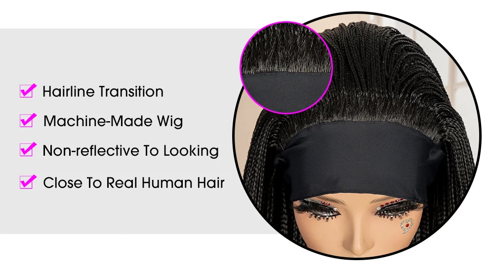 Full Machine Made Braided Wigs with Headband 30 Inches Colored Synthetic Braiding Wigs with Hair Band for Black Women