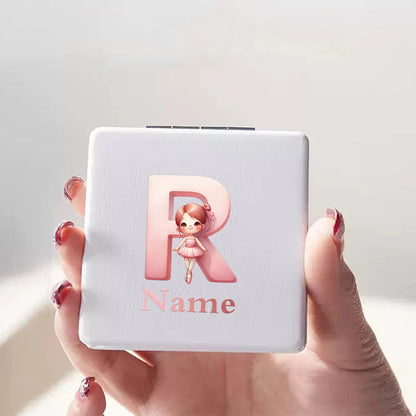 Customized Name PU Handheld Makeup Mirror Cover Dressing Double-Sided Portable Foldable Pocket Cosmetic Mirror