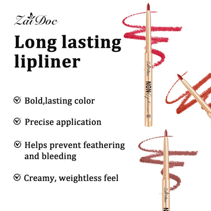ZaiDoc 3 Colors Lip Liner Pencil Set Long Lasting Waterproof Smudge Proof Smooth Lip Pencil Natural Finish Daily Makeup