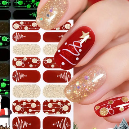 16pcs/pack Christmas Nail Art Stickers Red Gold Simple Disposable Nail Polish Film Nail Stickers Party Nail Decoration Stickers