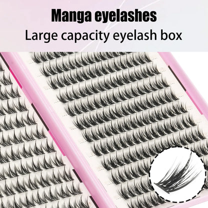 HOT SALE Lash Cluster Kit With Glue Tweezer & Brush, Mixed Length Fluffy Voluminous False Eyelashes, Cartoon-Style Natural Look
