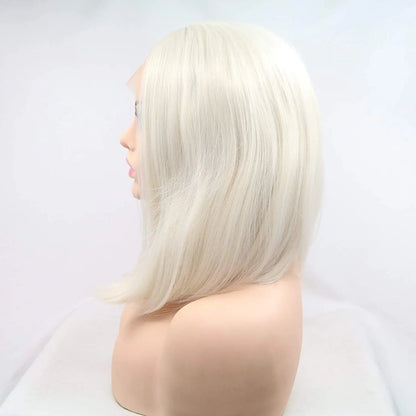 60# Color Synthetic Blonde Lace Front Short Bob Wig for Women Heat Resistant Fiber Straight 14 Inch Hair Wigs