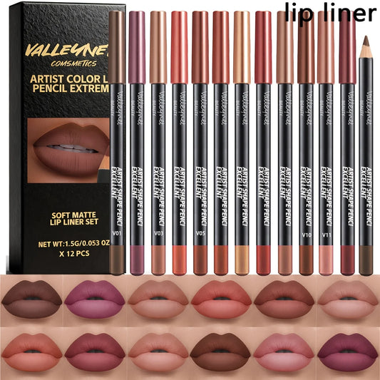 Beauty Glazed 12Pcs Lip Liner & Lip Gloss Set, Waterproof Matte Nude Lip Makeup Kit, Long Lasting for Daily & Party