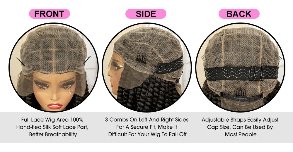 16 Inches Short Synthetic Full Lace Twist Braided Wigs Natural Knotless Box Braiding Wig for Black Women