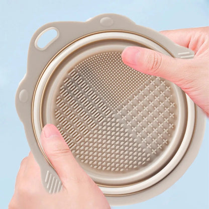 Multi-functional Silicone Makeup Brush Cleaning Bowl Powder Puff Beauty Washing Scrubber Pad with Folding Brush Holder
