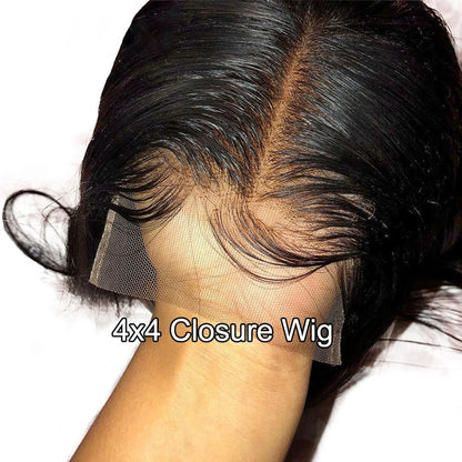 13x4 Transparent Lace Frontal Indian Human Hair Body Wave Wig Pre Plucked  4x4 Lace Closure Wig Natural Color For Black Women