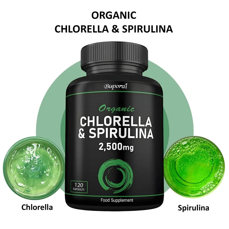Organic Chlorella & Spirulina 2500mg - Supports Immune Health, Boosts Cellular Energy, Slows Cell Aging, and Aids Detoxification