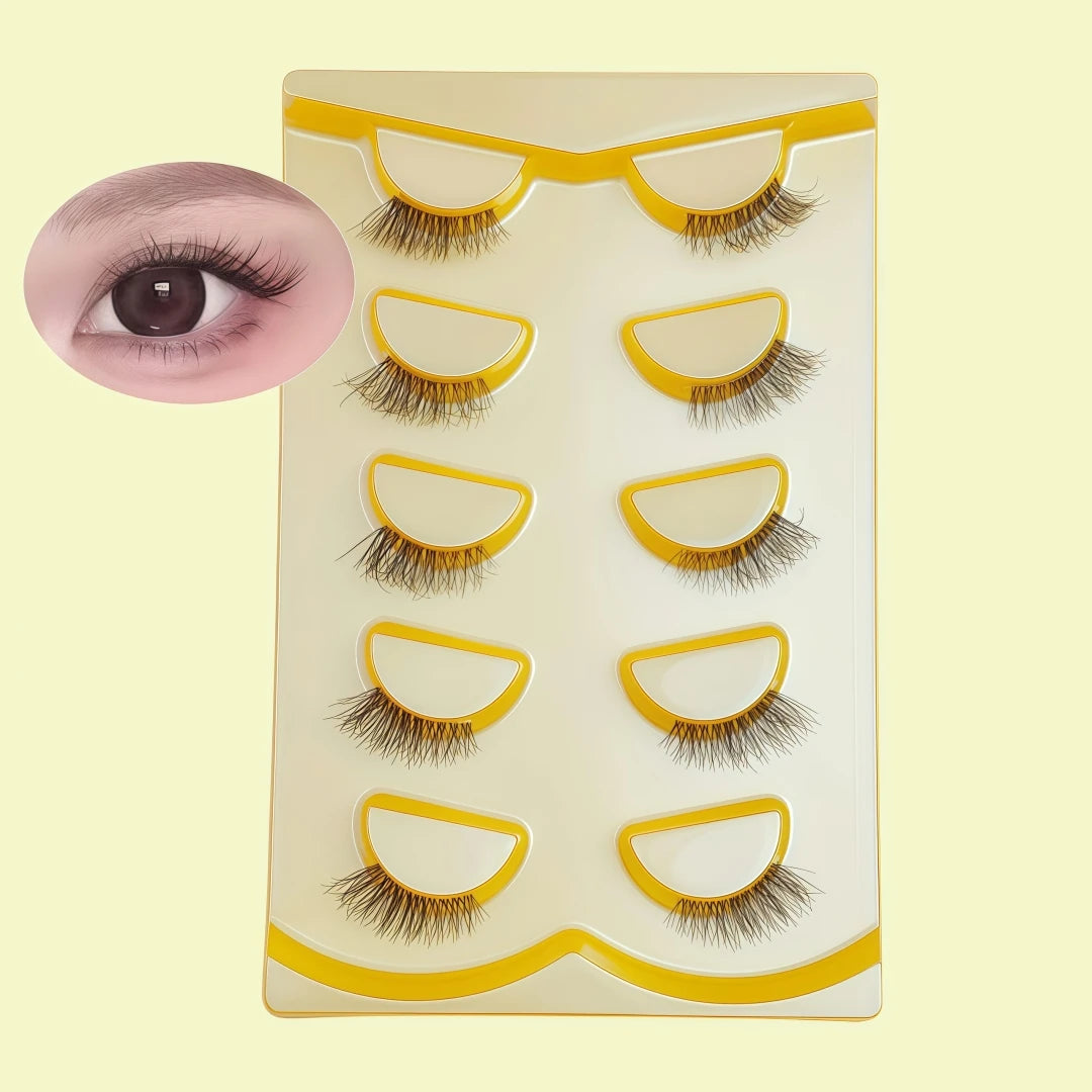 5 Pairs Half Strip Clear Band 3D Slim Cat Eye Mink False Eyelashes For Daily Halloween Christmas Black Friday