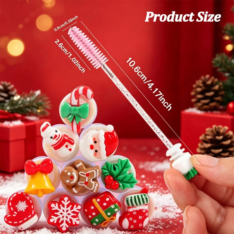 10/20Pcs Christmas Eyelash Brushes Santa Snowflake Mascara Wands Lash Spoolies for Festival Gift Eyebrow Comb Makeup Tools