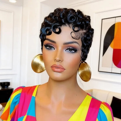 Pixie Cut Lace Front Human Hair Wigs 13X4 Lace Frontal Wigs Short Layered Pixie Cut Curly Wigs