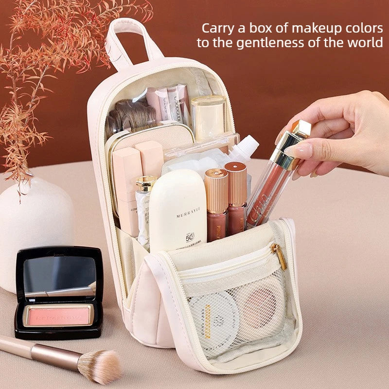 Stand-Up Flap Cosmetic Pouch Portable for Business Trips Makeup Bag Medicine Storage Pouch PU Makeup Brush Storage Cosmetic Bags