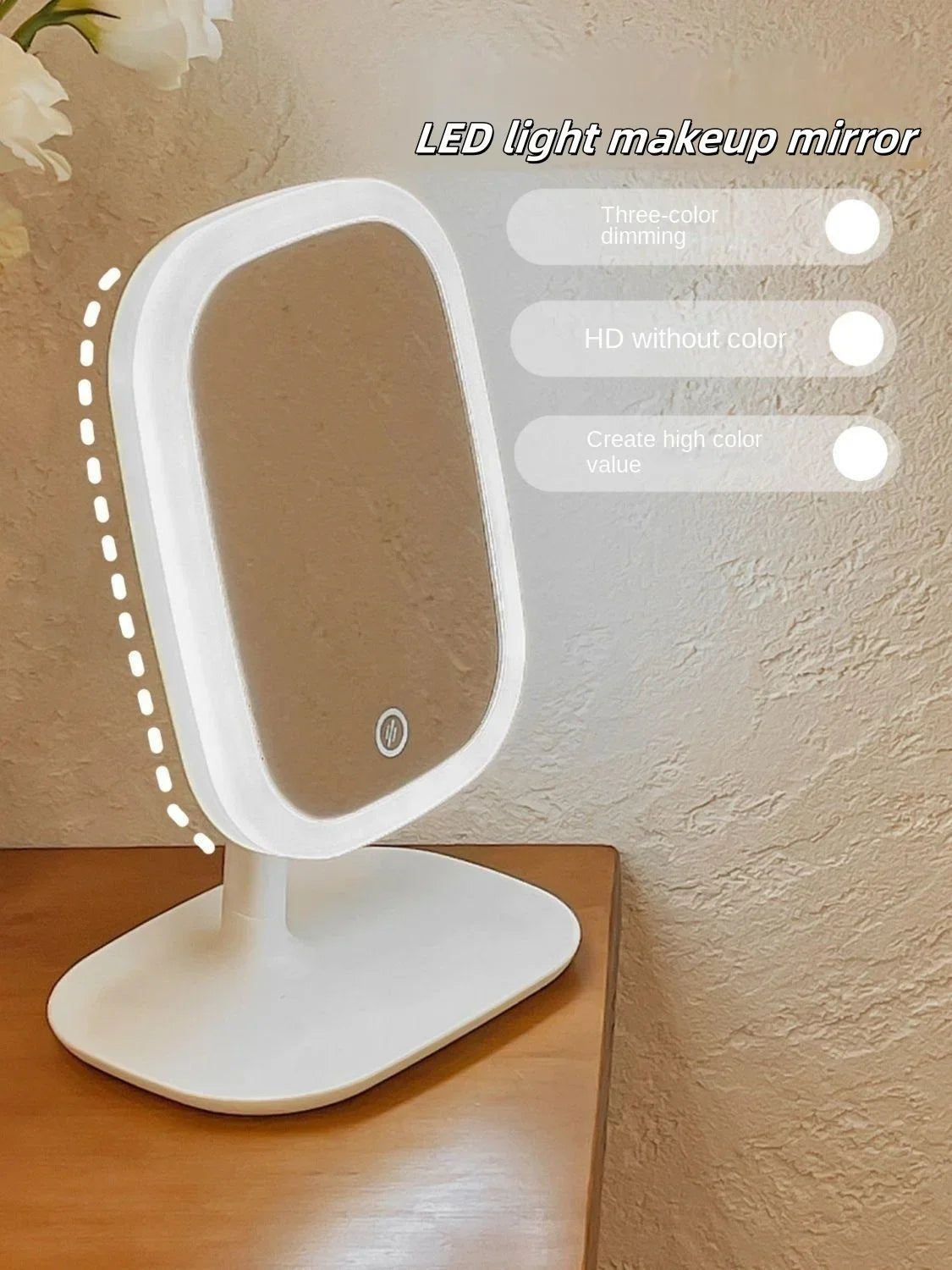 Touch Sensitive USB Rechargeable LED Vanity Mirror Multi Adjustable Lights Portable Cosmetic Mirror for Trip Home Beauty Makeup