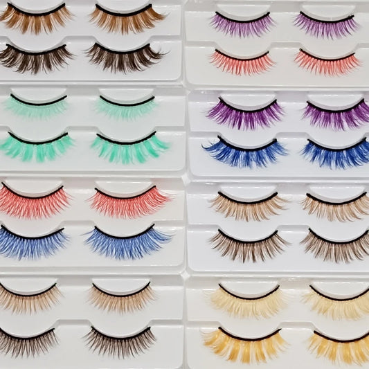 2 Pairs Natural Colored Eyelashes Fake Fluffy Red Blue Rainbow Lashes Halloween White Cils Cosplay Mix Colors Makeup Eyelashes