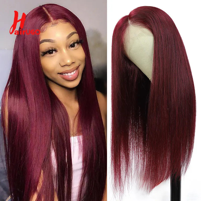 99J Straight 13x4 Lace Front Wigs Human Hair Brazilian Burgundy Straight Human Hair Wigs For Woman 4x4 Lace Closure Wigs HairUGo