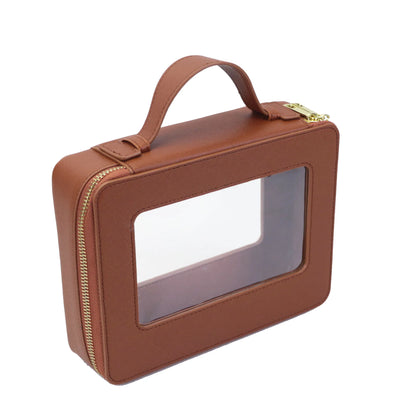 Custom Genuine Leather Travel Cosmetic Bag Set Colorful Classic Saffiano Portable Travel Clear PVC Cosmetic Bag TPU Wash Bag