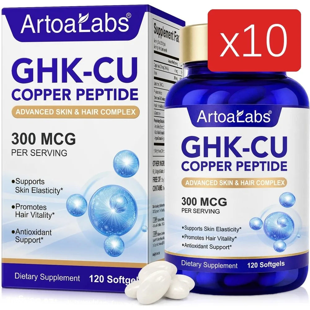 Liposomal GHK-Cu Copper Peptide 300mcg – Skin & Hair Anti-Aging Softgels with Biotin, Phytoceramides, Hyaluronic Acid 120 Count