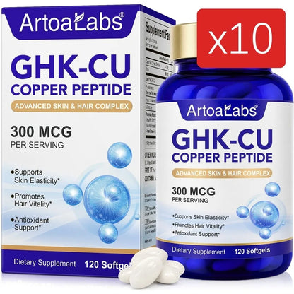 Liposomal GHK-Cu Copper Peptide 300mcg – Skin & Hair Anti-Aging Softgels with Biotin, Phytoceramides, Hyaluronic Acid 120 Count