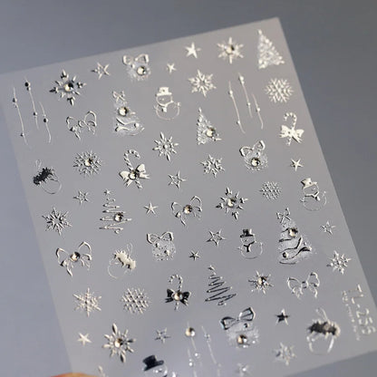 Luxury Gold Silver Nail Stickers Christmas Tree Elk Snowflake Bow Pattern Nail Stickers Self adhesive Decoration Accessories DIY