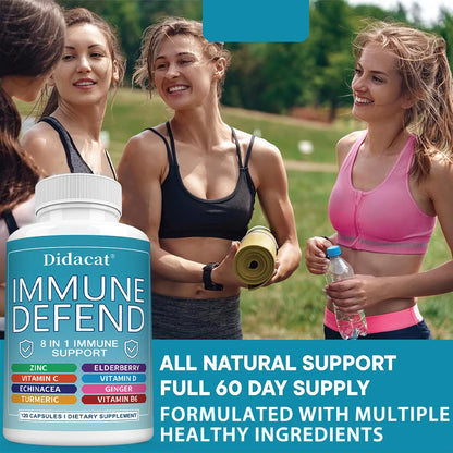8 in 1 Immune Defense Support, Immunity Capsules Supplement with Echinacea, Vitamin C, D, Turmeric Curcumin & Ginger