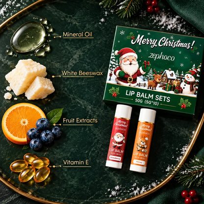 Christmas Lip Balm Gift Set 10 Count Assorted Fruit Flavors Stocking Stuffers Nourishing Moisturizing for Women 5g Fro Dry Skin