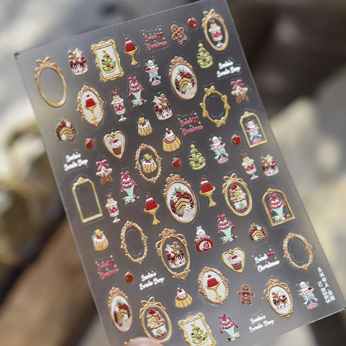Cute Winter Cartoon Christmas Tree 5D Nail Sticker Snowman Rabbit Bow Pearl Wreath Cake Snowflake Star Self‑Adhesive Nail Decal