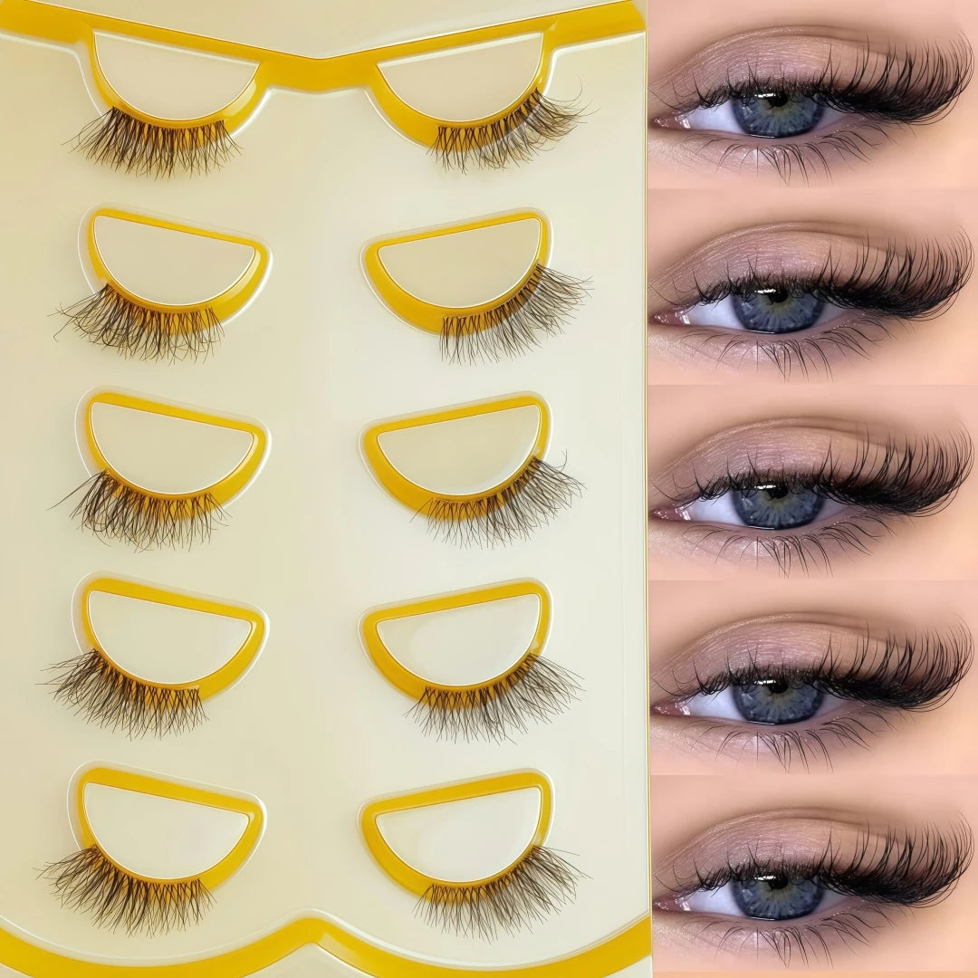 5 Pairs Half Strip Clear Band 3D Slim Cat Eye Mink False Eyelashes For Daily Halloween Christmas Black Friday