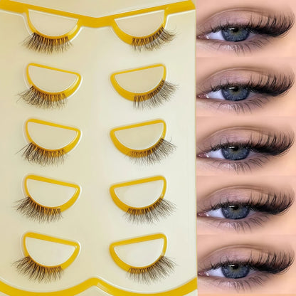 5 Pairs Half Strip Clear Band 3D Slim Cat Eye Mink False Eyelashes For Daily Halloween Christmas Black Friday
