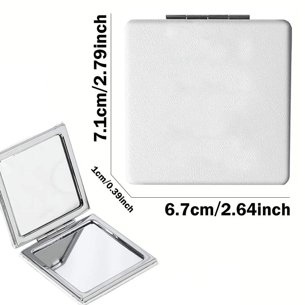 Customized Name PU Handheld Makeup Mirror Cover Dressing Double-Sided Portable Foldable Pocket Cosmetic Mirror