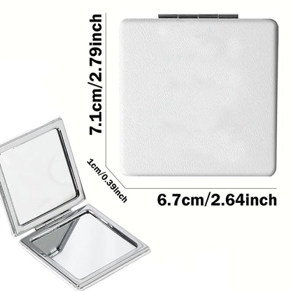Customized Name PU Handheld Makeup Mirror Cover Dressing Double-Sided Portable Foldable Pocket Cosmetic Mirror