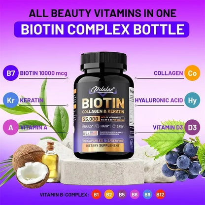 Biotin Collagen Keratin Supplement - Supports Hair & Skin Health, Promotes Collagen Synthesis, Anti-oxidation, Improves EnergySu