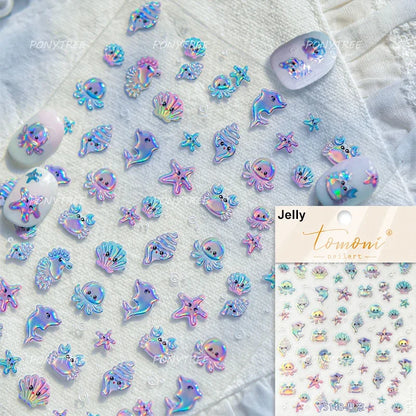 Gold Stamped Shell Conch Scallop Starfish Pearl 5D Embossed Self Adhesive Nail Art Stickers Delicate Ocean Style Manicure Decals