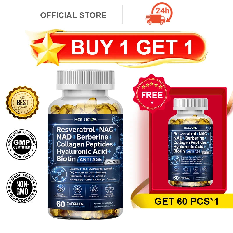 HOLUCKS Women's Multivitamin Capsules, with Iron & Collagen Peptides, Support Immunity, Bone Health & Cellular Vitality