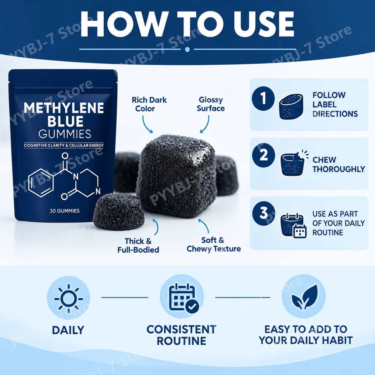 Methylene Blue Gummies with PQQ NAC Vitamin B2 & B3, Supports Cognitive Clarity & Cellular Energy Brain Nutrient for Adults 30Ct