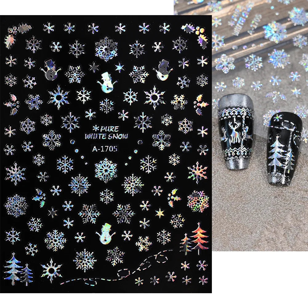 1sheet 3D White Snowflakes Nail Stickers for Christmas Winter Snow Flower Self-adhesive Nail Art Decals DIY Manicure Decorations