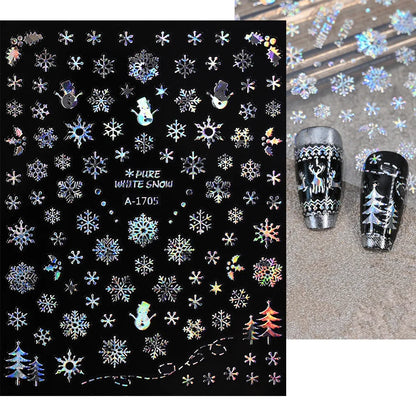 1sheet 3D White Snowflakes Nail Stickers for Christmas Winter Snow Flower Self-adhesive Nail Art Decals DIY Manicure Decorations