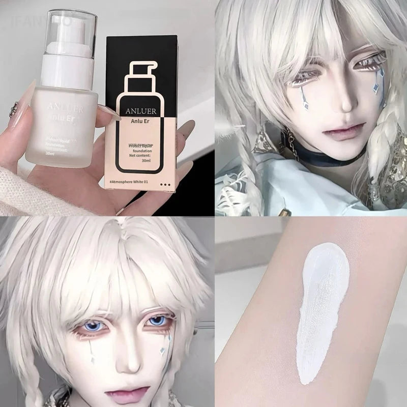 Matte White Liquid Foundation Makeup Buildable Coverage Primer & Concealer Stick Waterproof & Long-Lasting for Halloween Cosplay