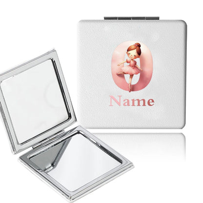 Customized Name PU Handheld Makeup Mirror Cover Dressing Double-Sided Portable Foldable Pocket Cosmetic Mirror