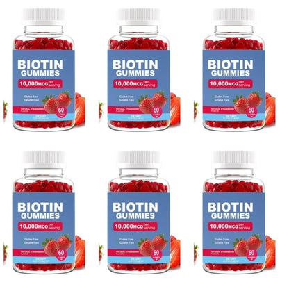 Biotin Gummies 10000 Mcg Hair Skin Nails Support, Vitamin B7 Beauty Supplement, Gluten Free Vegan Non-GMO Strawberry, 60 Gummies
