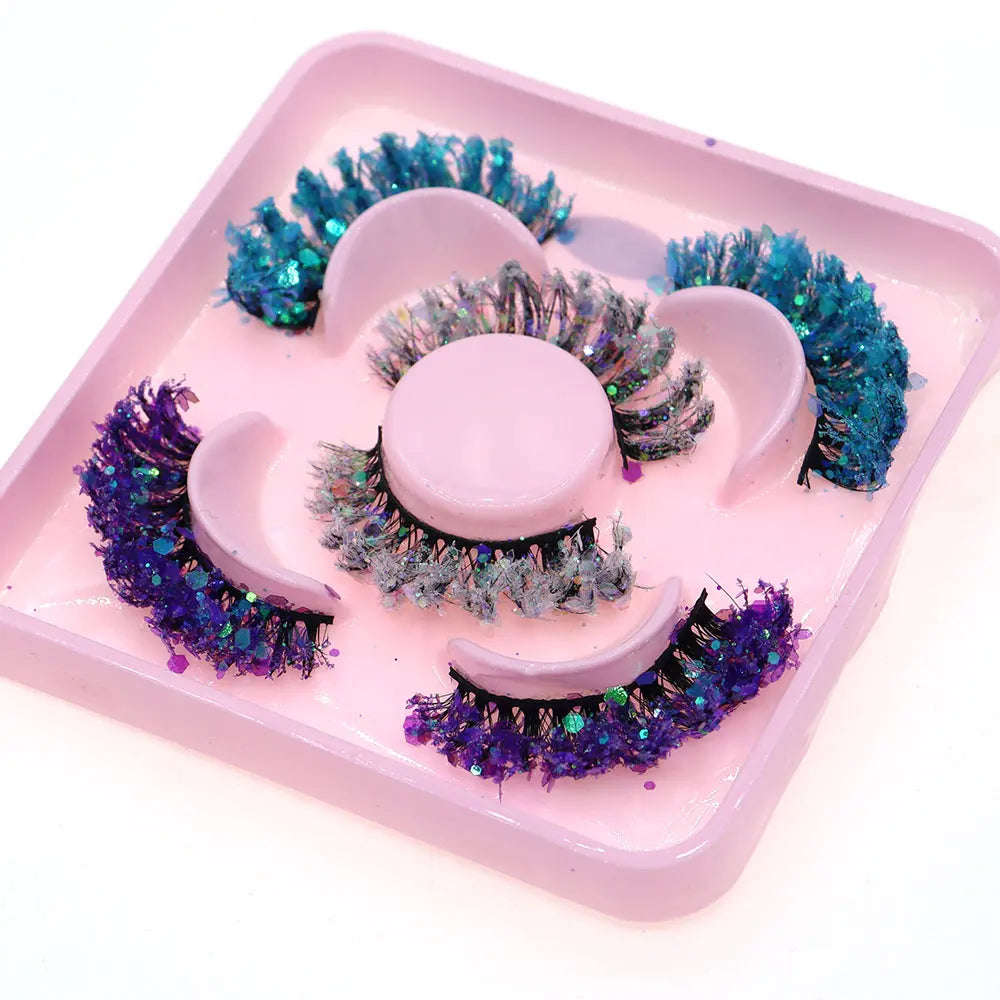 3 Pair Halloween Style Dreamy Sequins Glitter False Eyelashes Whole Strip Fluffy DIY Lashes Cosplay Stage Eye Makeup
