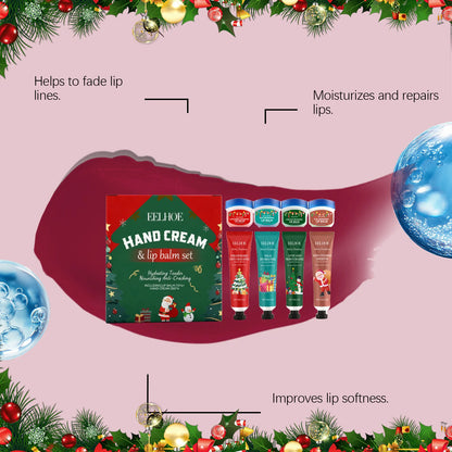 Christmas Hand Cream Lip Balm Set Gift Box Nourishing Moisturizing Anti-dry Cracked Softening Skin Festive Holiday Present