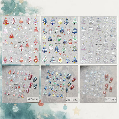 3 to 12 Sheets 5D Holographic Christmas Tree Snowflake Ornament Wreath Reindeer Glitter Self-Adhesive Nail Art Stickers