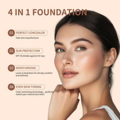 4 In 1 Foundation Long-wearing Moisturizing Waterproof Concealer Even Skin Tone SPF 30 Liquid Hydrating Full Coverage Concealer
