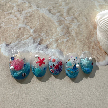 Silver Foil Ocean Nail Stickers 5D Embossed Starfish Shell Nail Art Decals Metallic Marine Manicure Decoration Summer DIY