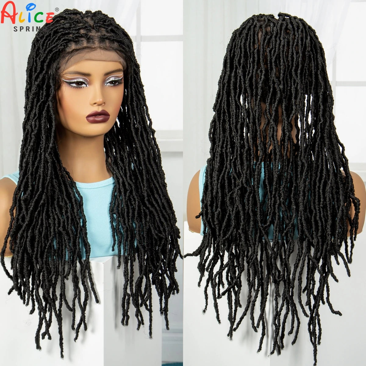 24Inch Full Lace Locs Braided Wigs with Baby Hair Lace Frontal Synthetic Braids Wigs for Black Women Natural HD Lace Braids Wigs