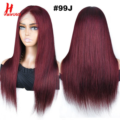 99J Straight 13x4 Lace Front Wigs Human Hair Brazilian Burgundy Straight Human Hair Wigs For Woman 4x4 Lace Closure Wigs HairUGo