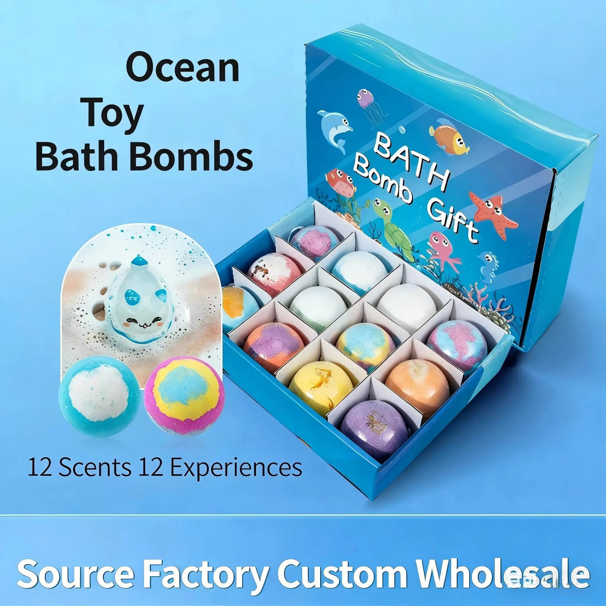 Kids Bath Bombs Toy Surprise Hidden Glow in Dark Toys Natural Organic Bath Fizz Balls Gift Set for Children Holiday Gift Set