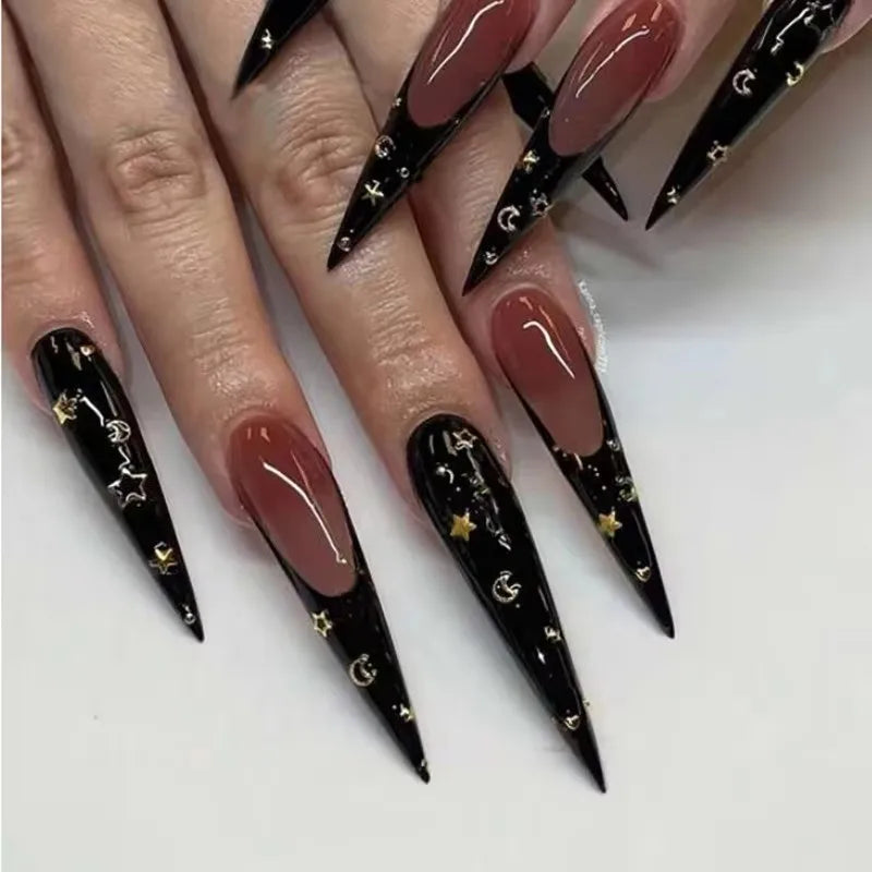 24 Pcs Halloween Realistic False Nails Almond Stick-on Nails for Women Punk Skull Press on Nails with Tools Prosthetic Nail Set