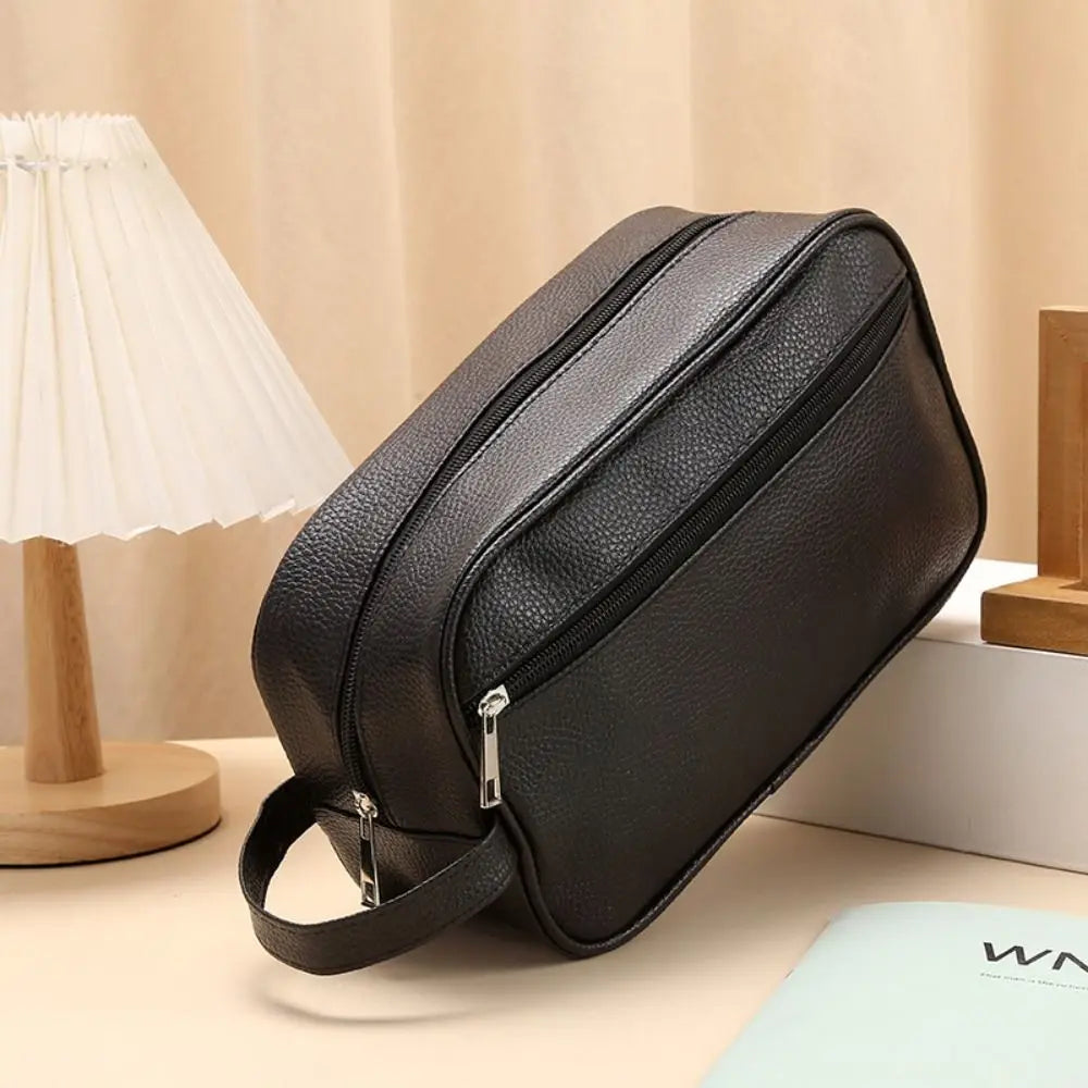 Portable Large Capacity Men Cosmetic Bag PU Leather Cosmetics Organizer Zipper Makeup Bags Travel Storage Pouch Toiletry Bag