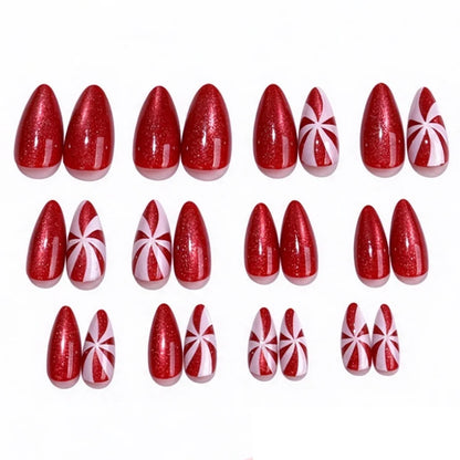 24PCS Red Cat Eye Striped French Christmas Press-On Nails Shiny High-Quality Reusable False Nail Tips Wholesale